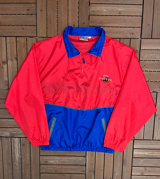 Wilson International Embroidered Windbreaker | Size X-Large | Vintage 1990s Branded Red Windbreaker |