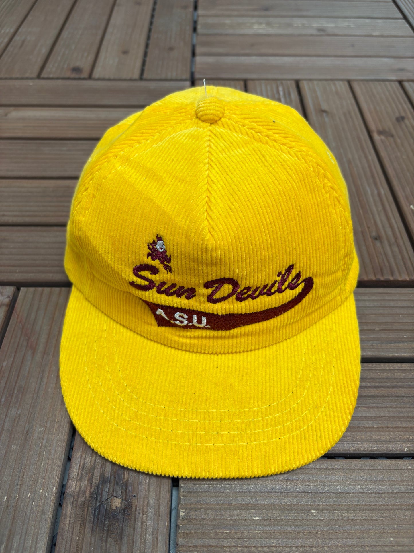 Arizona State Sun Devils Embroidered Hat | Snap Back | Vintage 1990s Cord College Yellow Cap |