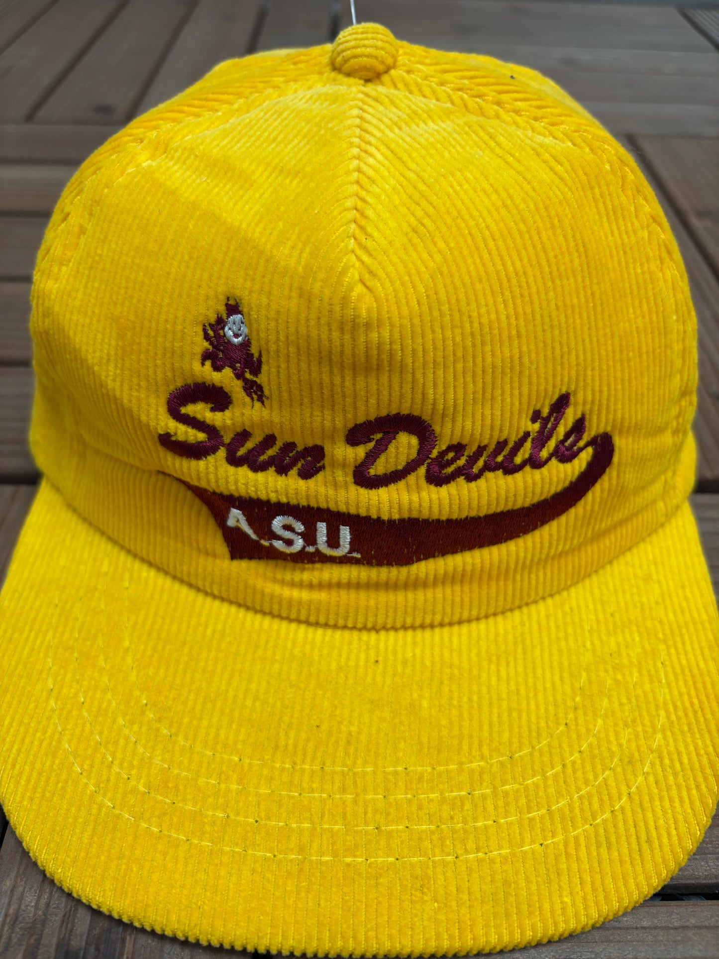 Arizona State Sun Devils Embroidered Hat | Snap Back | Vintage 1990s Cord College Yellow Cap |