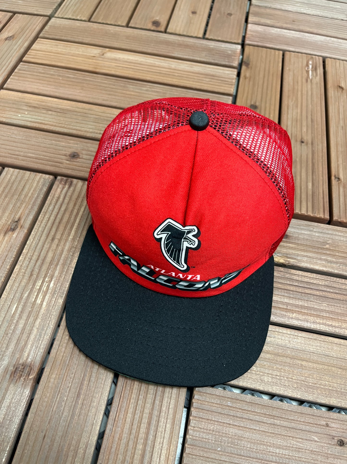 Atlanta Falcons Graphic Hat | Snap Back | Vintage 1990s Made in USA NFL Football Red Cap |