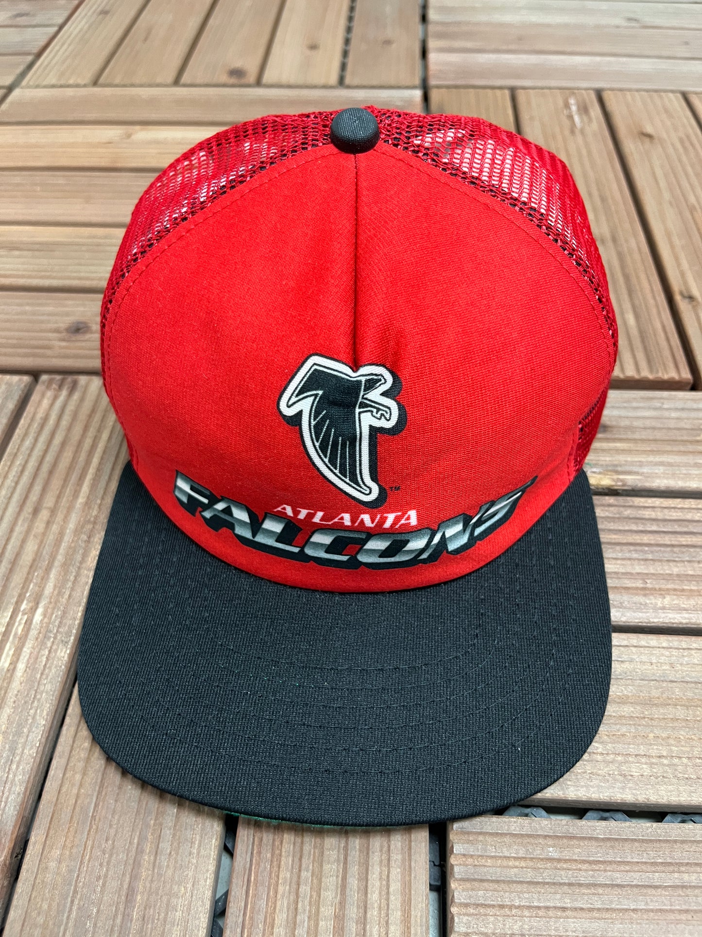 Atlanta Falcons Graphic Hat | Snap Back | Vintage 1990s Made in USA NFL Football Red Cap |