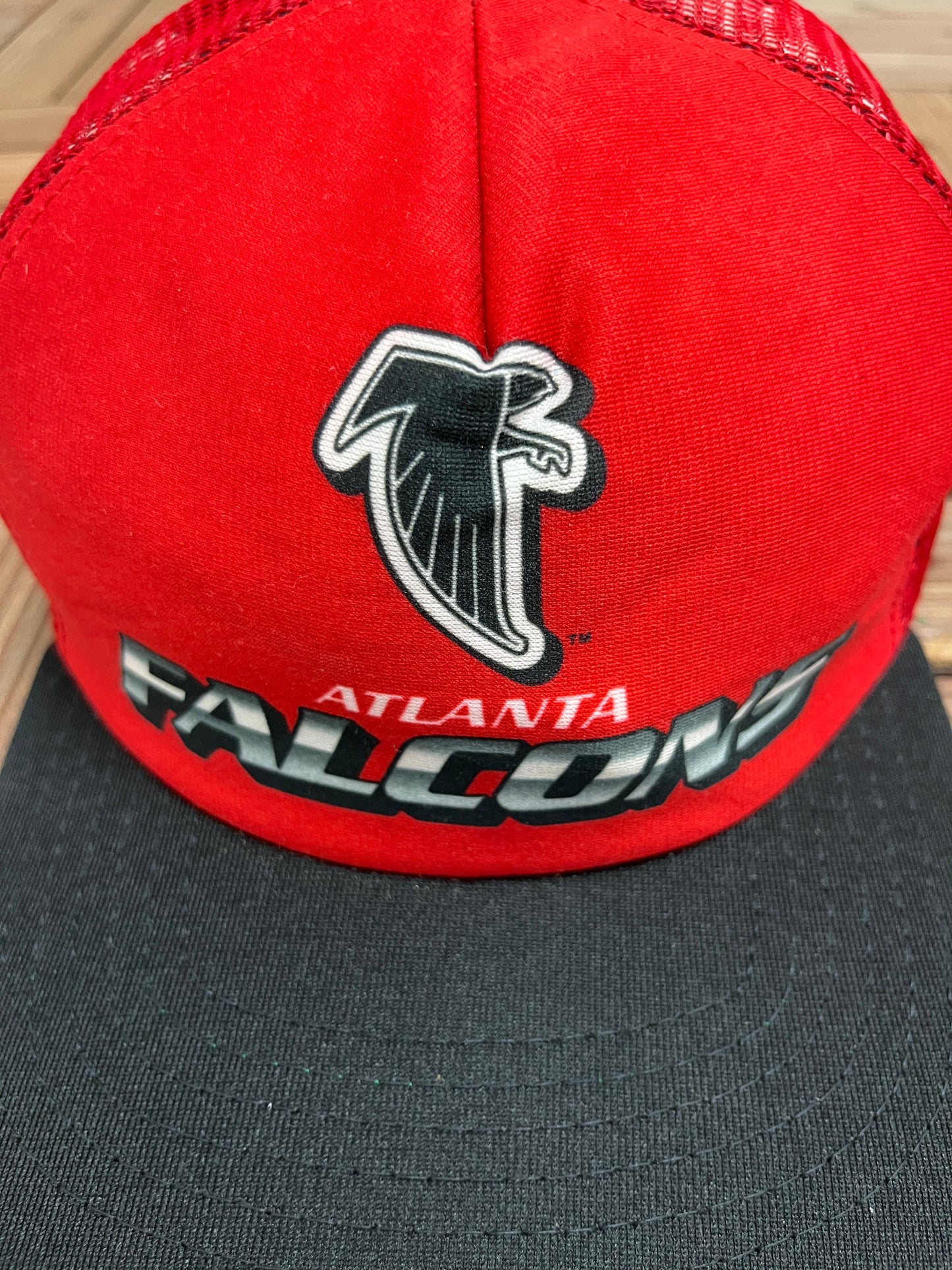 Atlanta Falcons Graphic Hat | Snap Back | Vintage 1990s Made in USA NFL Football Red Cap |