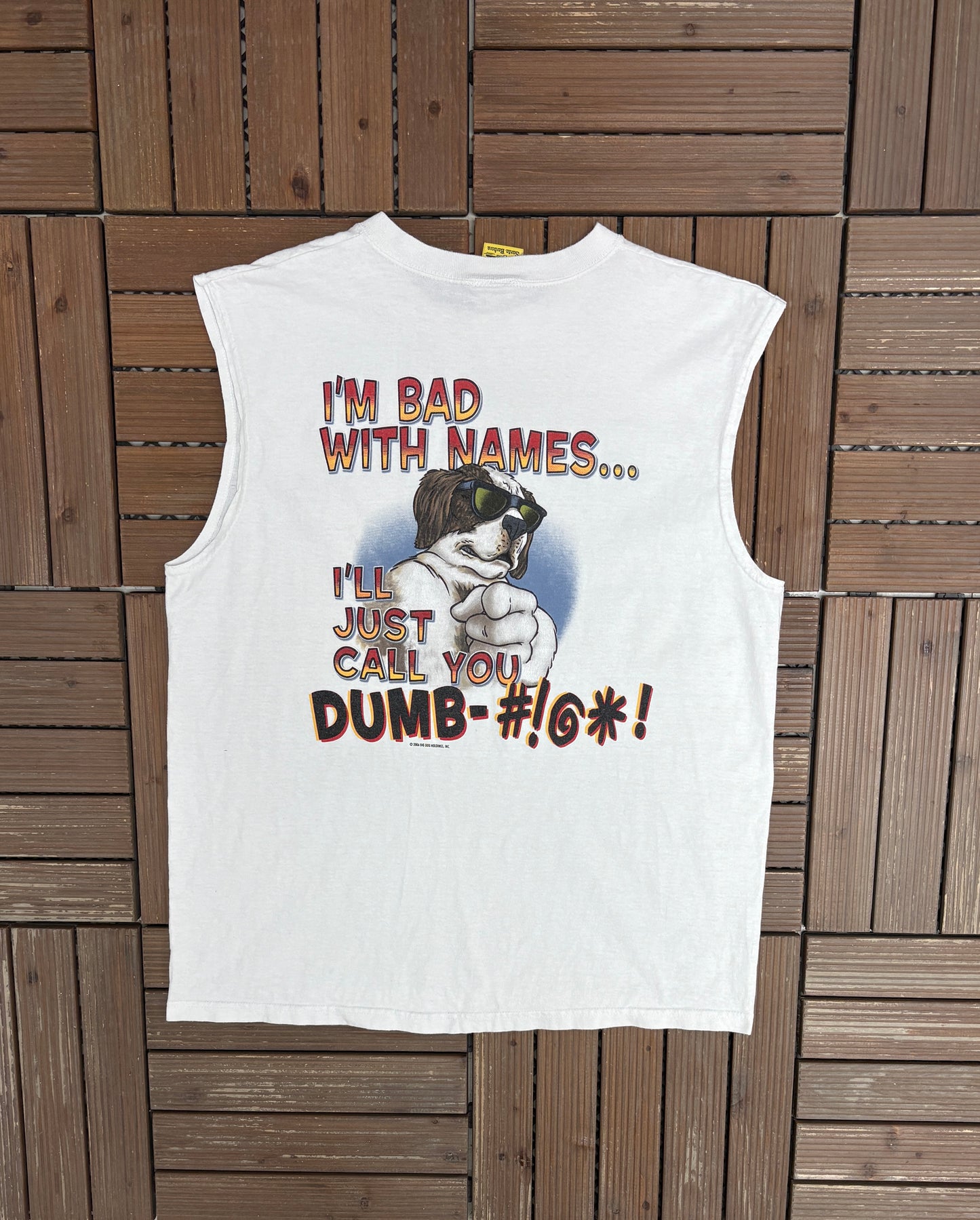 Big Dogs I'll Just Call You Dumb Graphic Tee | Size Large | Vintage 2000s Cartoon Dog White Tank Top |