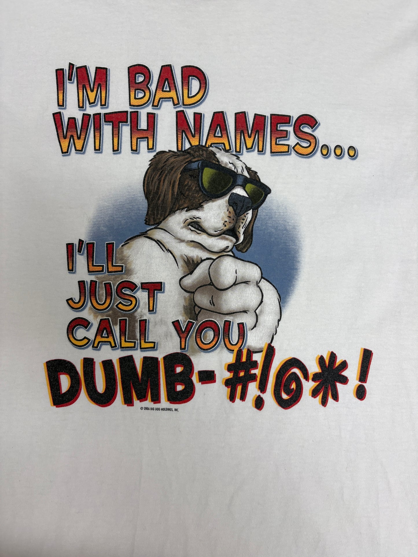 Big Dogs I'll Just Call You Dumb Graphic Tee | Size Large | Vintage 2000s Cartoon Dog White Tank Top |