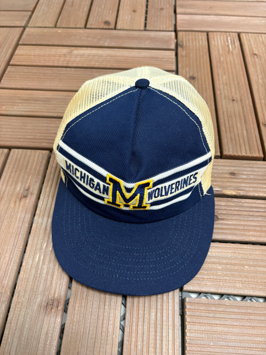 Michigan Wolverines Stitched Graphic Hat | Snap Back | Vintage 1990s College Sports Blue Cap |