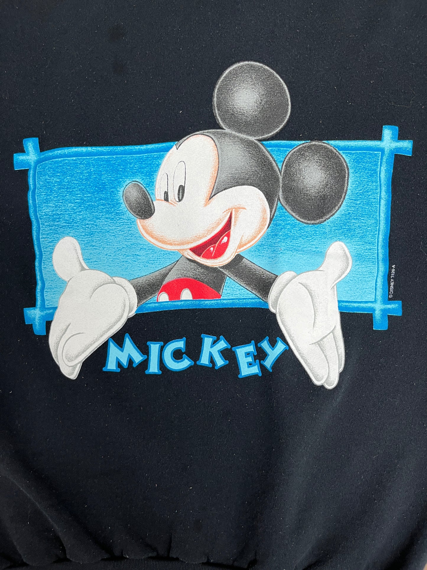 Mickey Mouse Disney Graphic Crewneck | Size Large | Vintage 1990s Promotional Cartoon Black Sweatshirt |