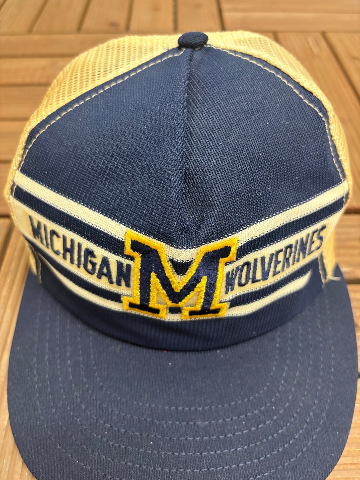 Michigan Wolverines Stitched Graphic Hat | Snap Back | Vintage 1990s College Sports Blue Cap |