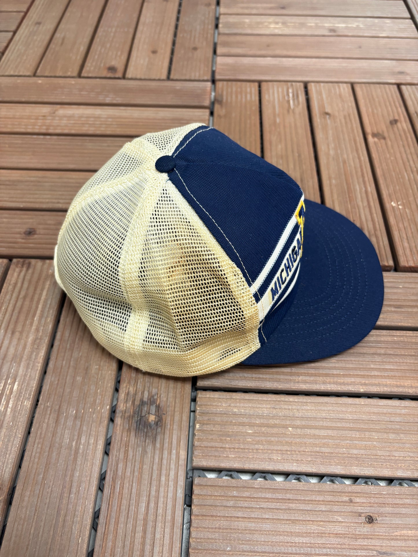 Michigan Wolverines Stitched Graphic Hat | Snap Back | Vintage 1990s College Sports Blue Cap |