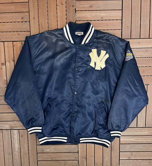 New York Yankees World Series 1999 Bomber Jacket | Size XX-Large | Vintage 1990s MLB Baseball Blue Jacket |