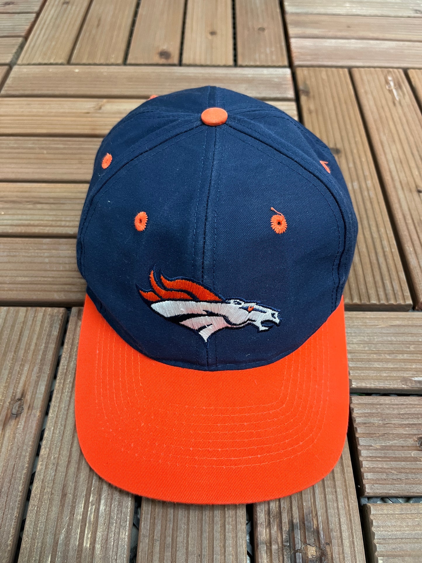 Denver Broncos Graphic Hat | Snap Back | Vintage 1990s NFL Football Blue Cap |