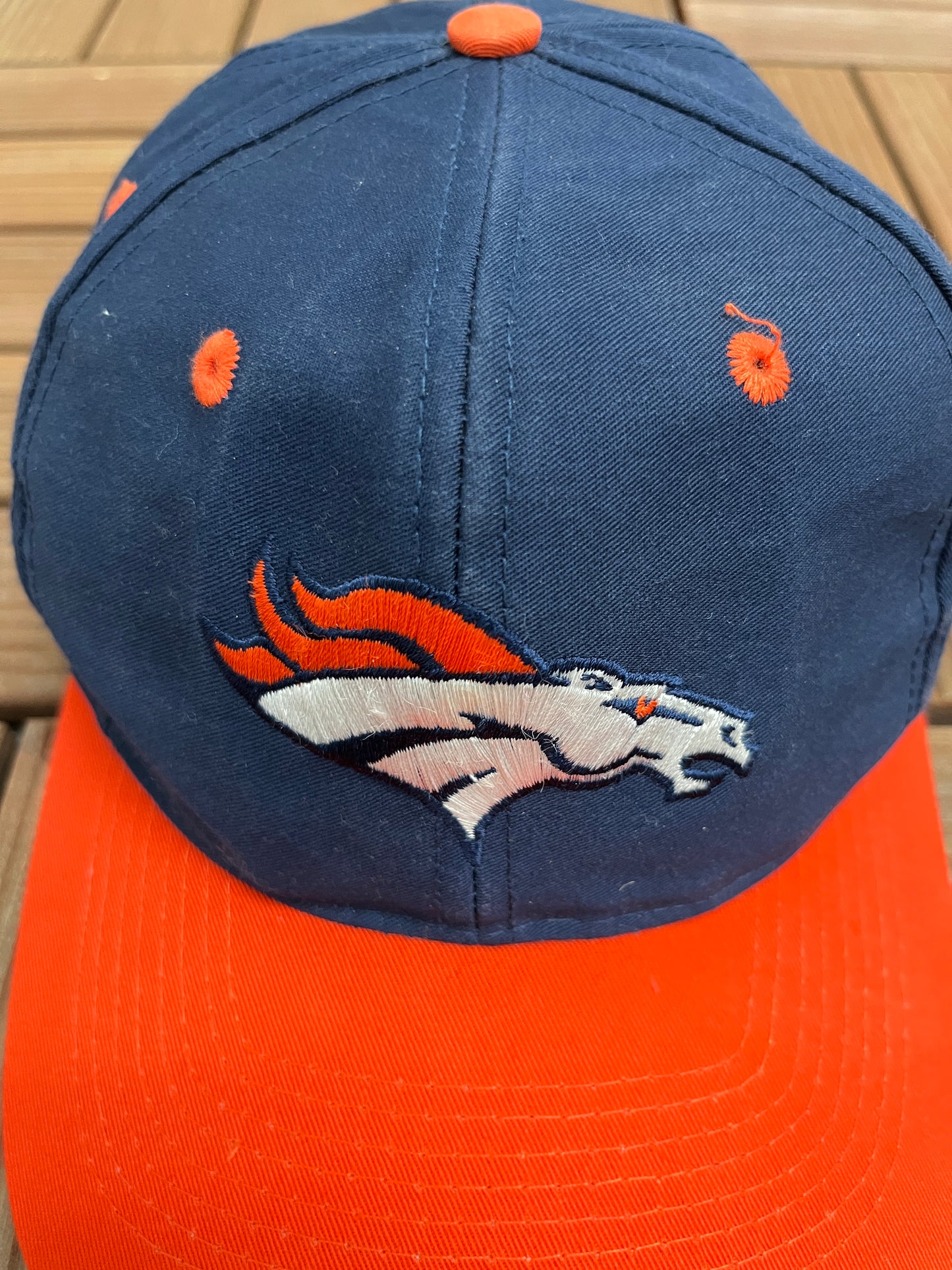 Denver Broncos Graphic Hat | Snap Back | Vintage 1990s NFL Football Blue Cap |