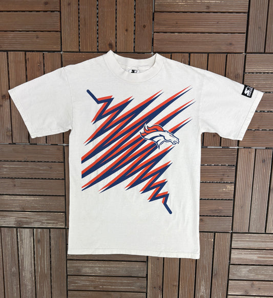 Denver Broncos Graphic Tee | Size Small | Vintage 1990s Starter NFL Football White T-Shirt |