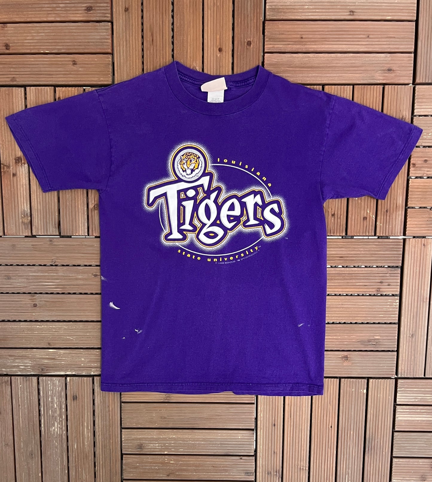 Louisiana State University Tigers Graphic Tee | Size Medium | Vintage 1990s College Purple T-Shirt |