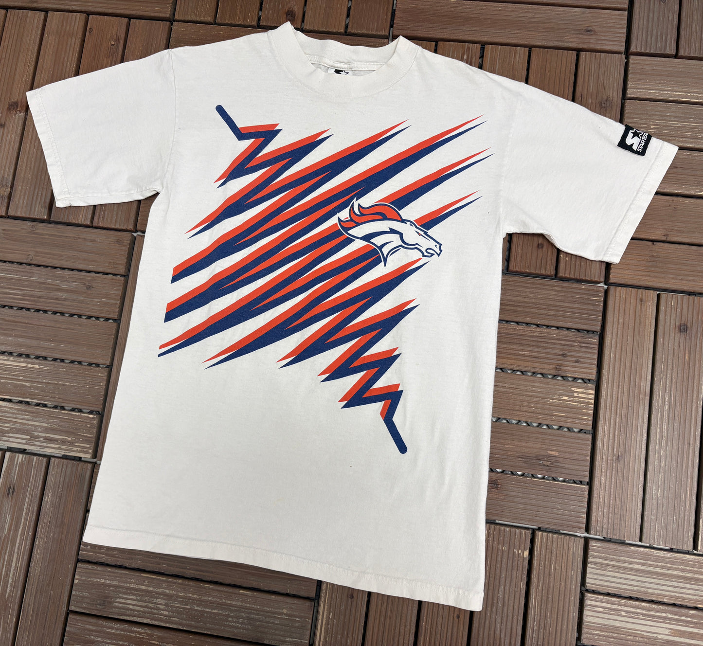 Denver Broncos Graphic Tee | Size Small | Vintage 1990s Starter NFL Football White T-Shirt |