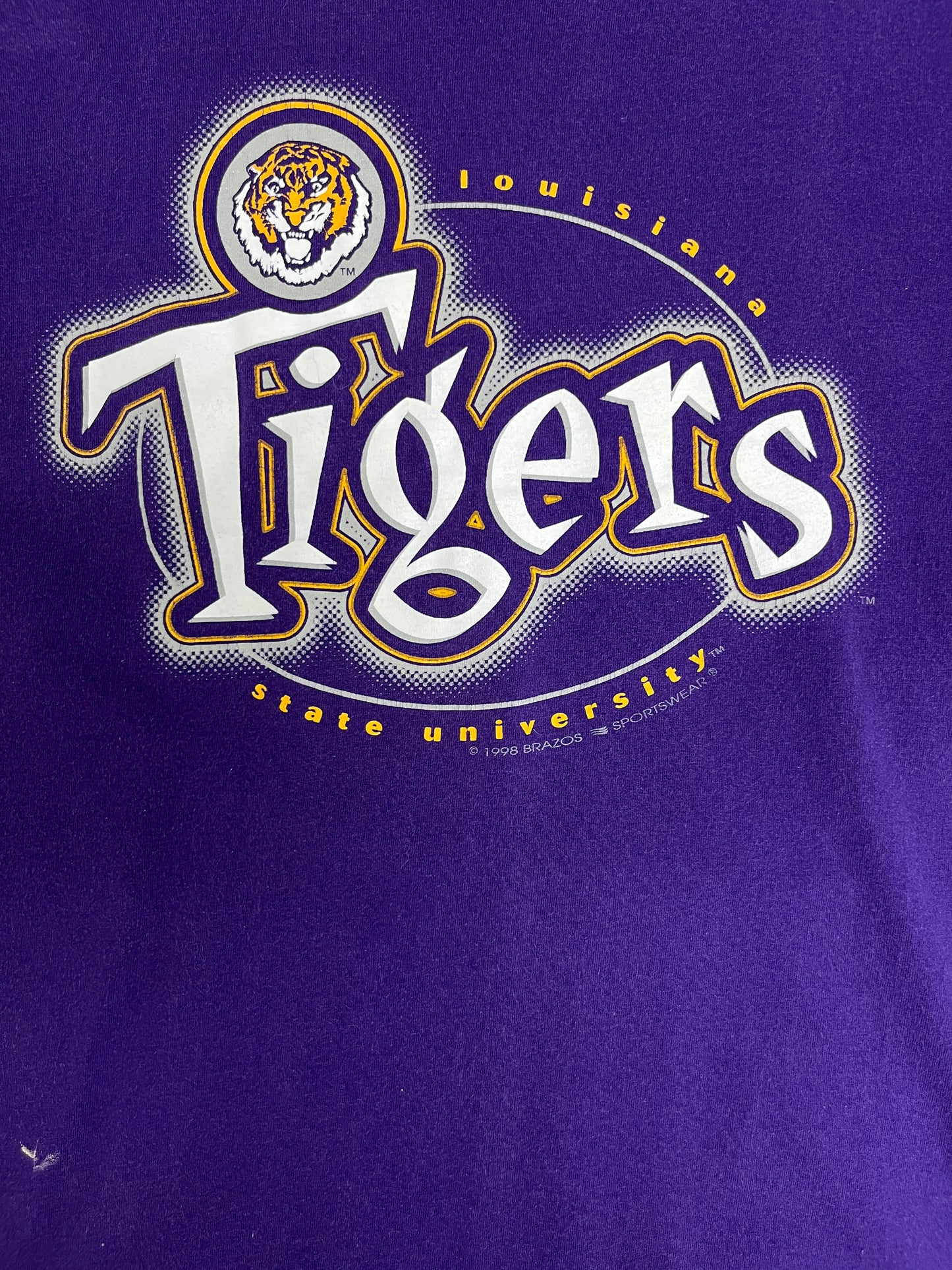 Louisiana State University Tigers Graphic Tee | Size Medium | Vintage 1990s College Purple T-Shirt |