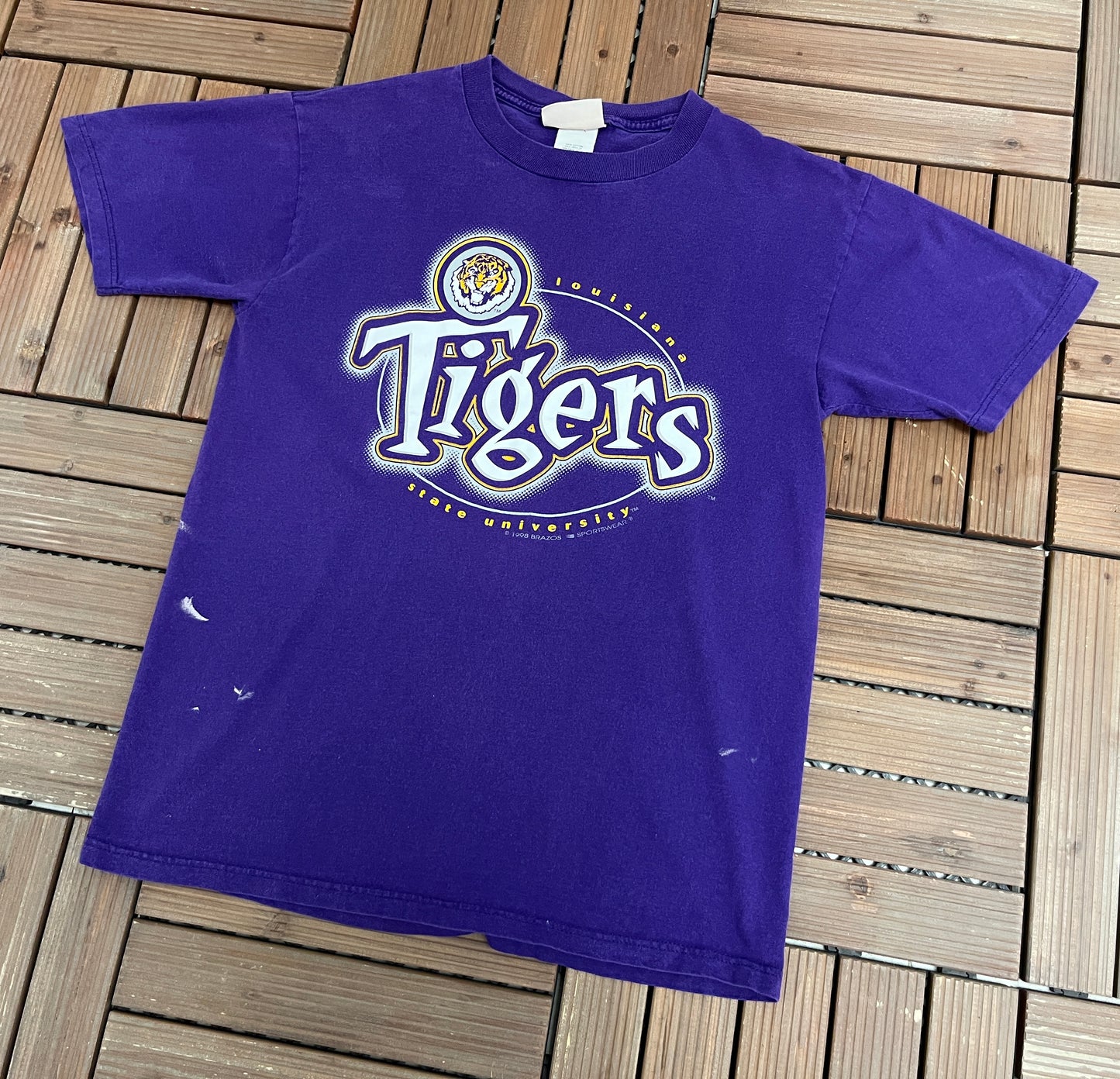 Louisiana State University Tigers Graphic Tee | Size Medium | Vintage 1990s College Purple T-Shirt |