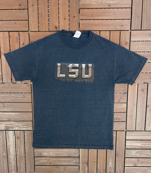 LSU Tigers Football Graphic Tee | Size Large | Vintage 2000s College Black T-Shirt |