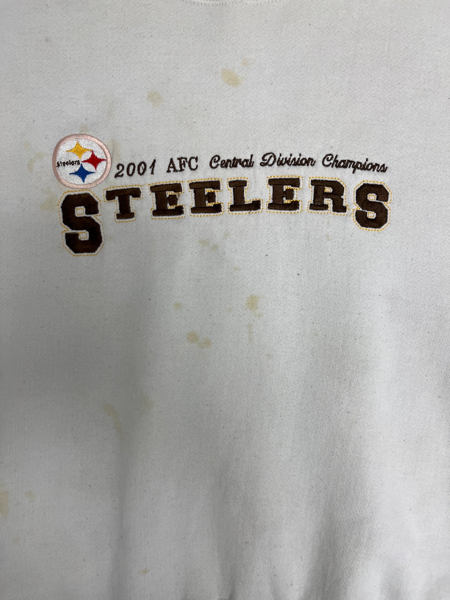 Pittsburgh Steelers 2001 AFC Central Champions Graphic Crewneck | Size Large | Vintage 2000s Football White Sweater |