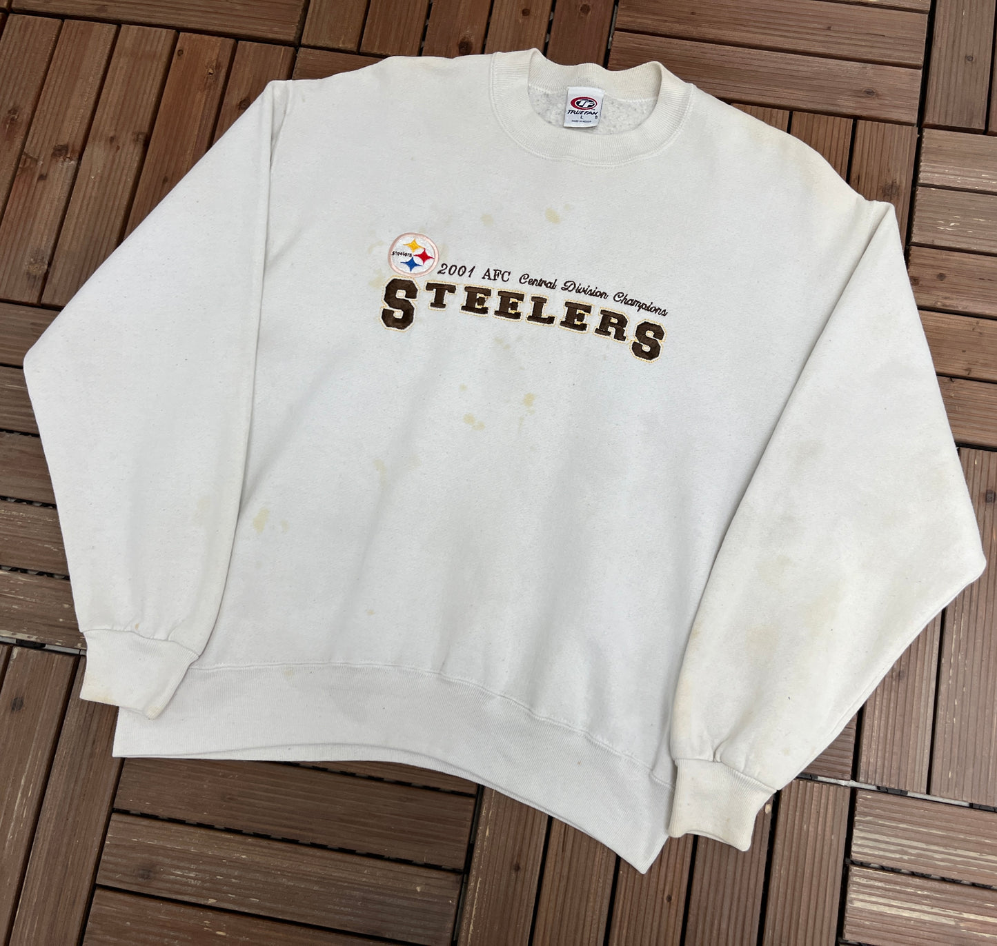 Pittsburgh Steelers 2001 AFC Central Champions Graphic Crewneck | Size Large | Vintage 2000s Football White Sweater |