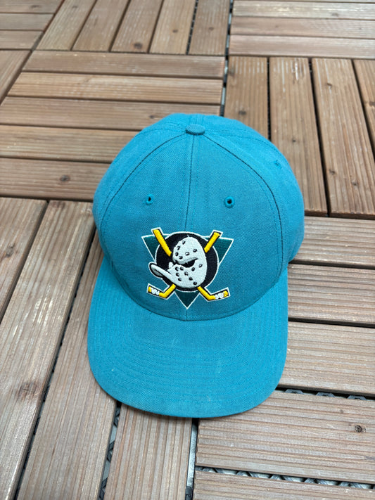 Anaheim Mighty Ducks Graphic Hat | Snap Back | Vintage 2000s NHL Hockey Green Cap |