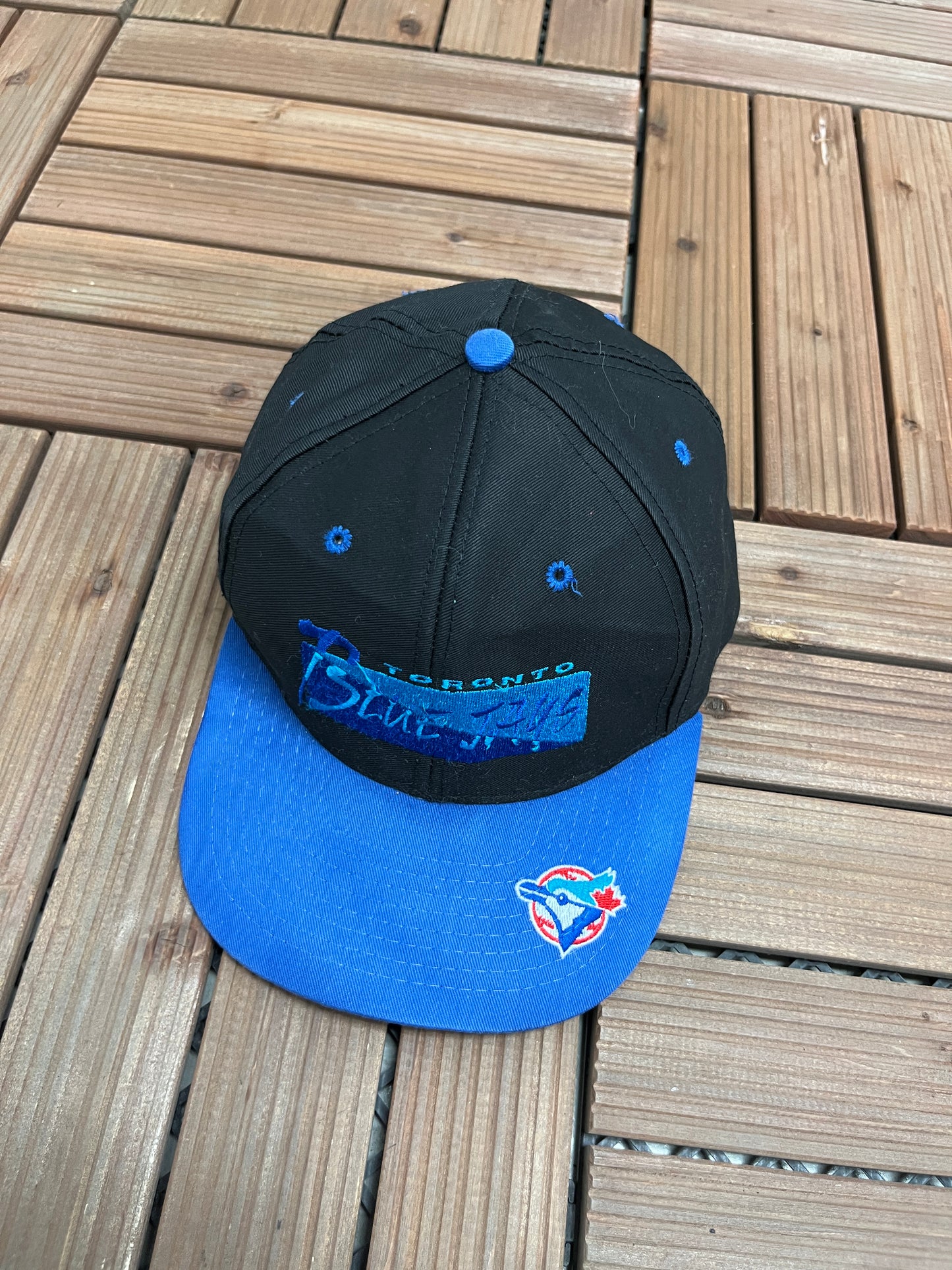 Toronto Blue Jays Graphic Hat | Snap Back | Vintage 1990s MLB Baseball Black Cap |