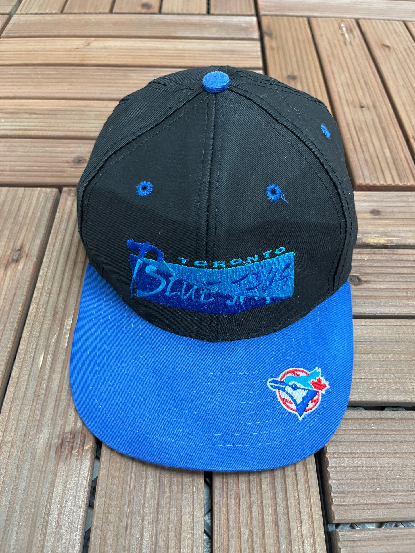 Toronto Blue Jays Graphic Hat | Snap Back | Vintage 1990s MLB Baseball Black Cap |