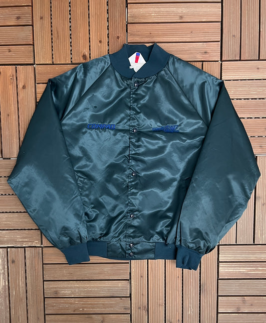 Computer City Corporate Sales Graphic Varsity Jacket | Size X-Large | Vintage 1990s Blue Varsity Bomber Coat |