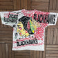 Chicago Blackhawks All Over Print Graphic Tee | Size X-Large | Vintage 1990s NHL Hockey White T-Shirt |