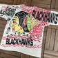 Chicago Blackhawks All Over Print Graphic Tee | Size X-Large | Vintage 1990s NHL Hockey White T-Shirt |