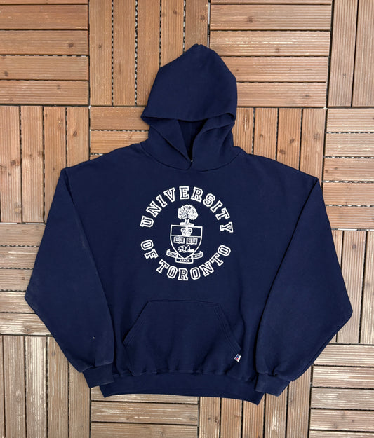 University of Toronto Graphic Hoodie | Size X-Large | Vintage 1990s Russell Athletic Blue Sweatshirt |