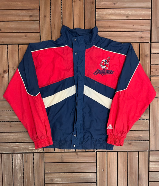 Cleveland Indians Stitched Windbreaker | Size Youth X-Large | Vintage 1990s MLB Baseball Blue Jacket |