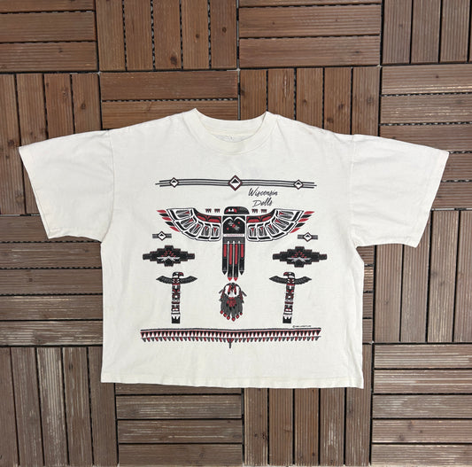 Wisconsin Dells Abstract Art Graphic Tee | Size Large | Vintage 1990s Promotional Tourist White T-Shirt |