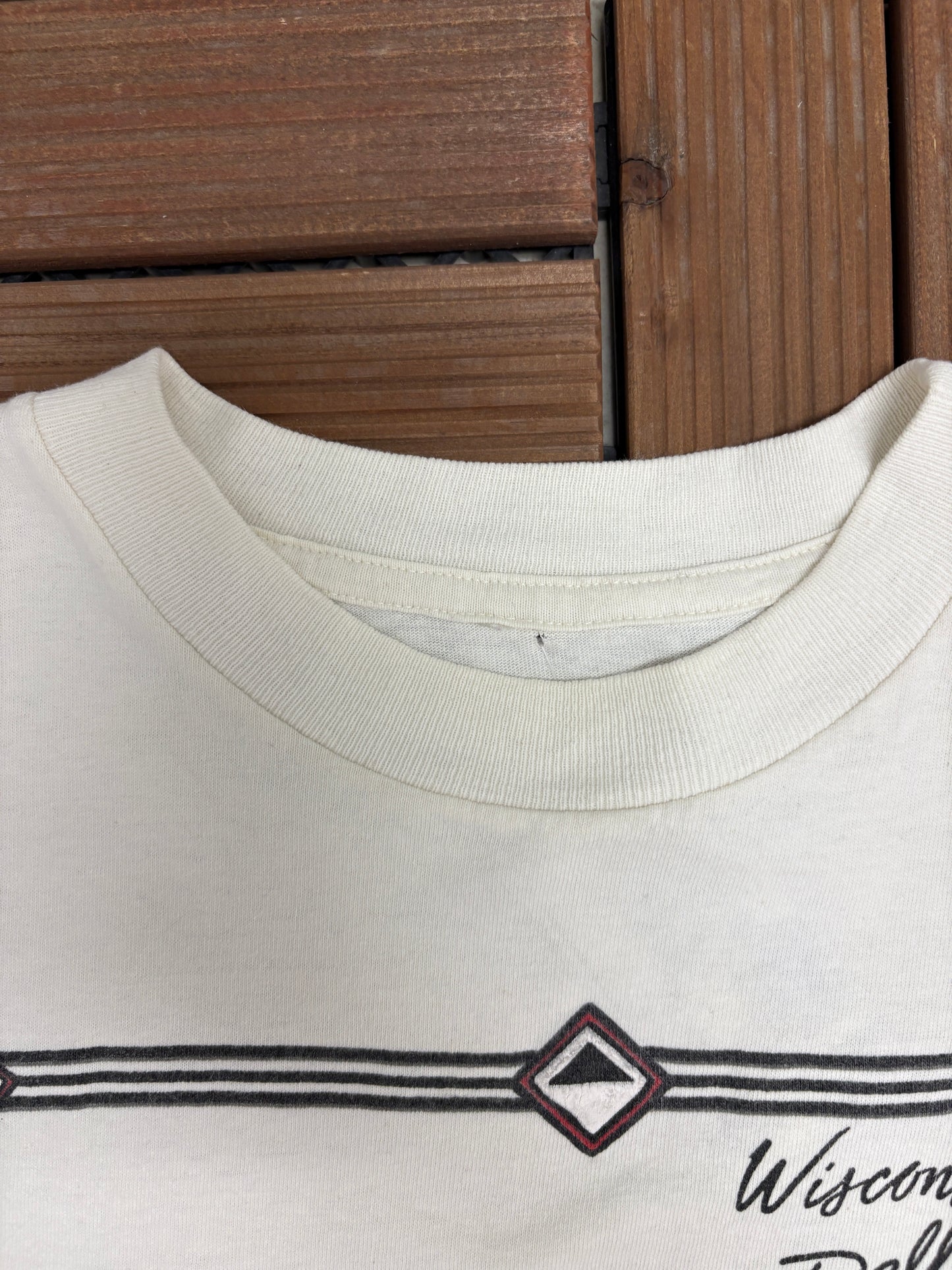 Wisconsin Dells Abstract Art Graphic Tee | Size Large | Vintage 1990s Promotional Tourist White T-Shirt |