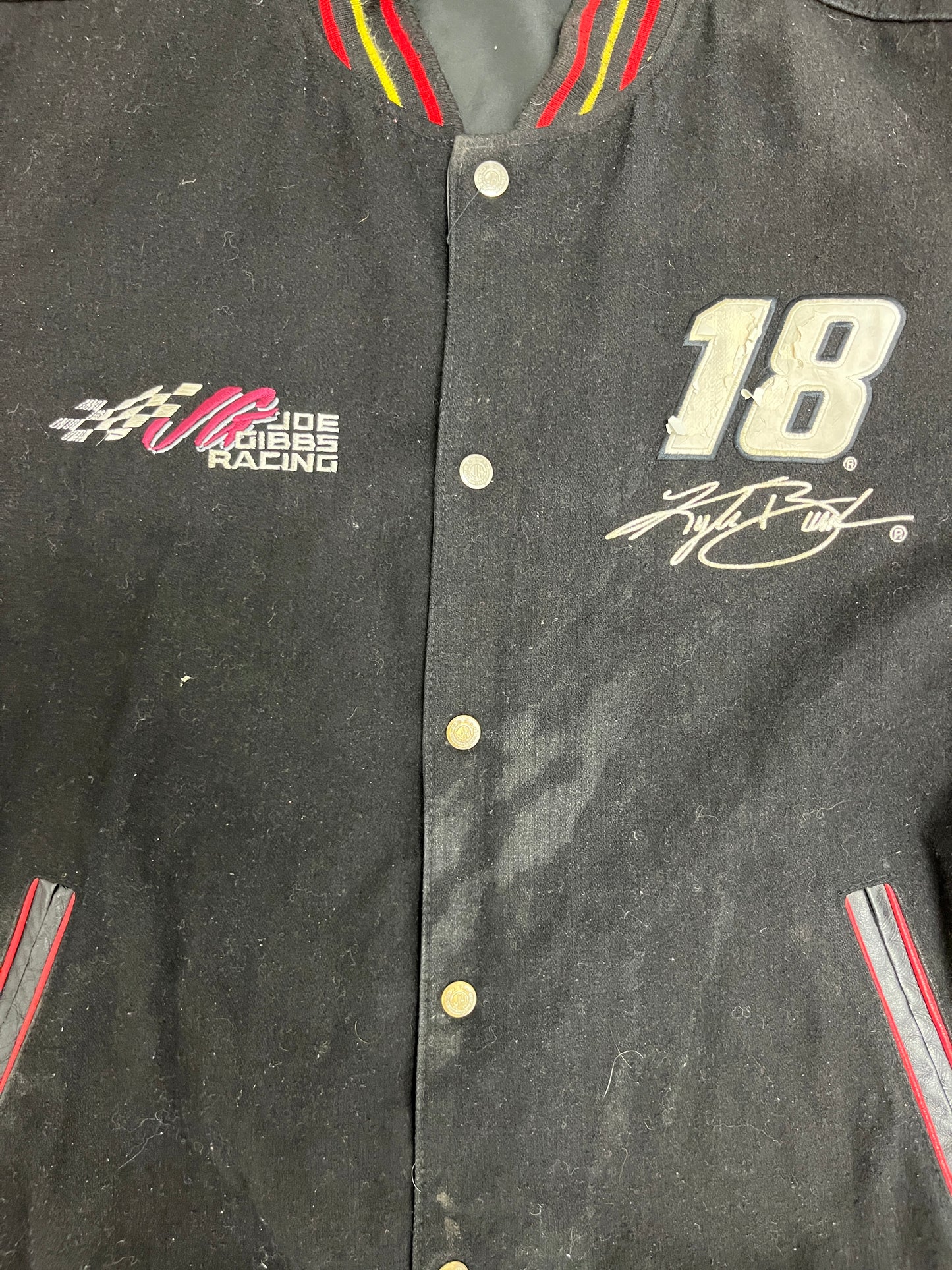 Kyle Busch M&M's NASCAR Graphic Jacket | Size X-Large | Vintage 2000s NASCAR Racing Reversible Black Jacket |