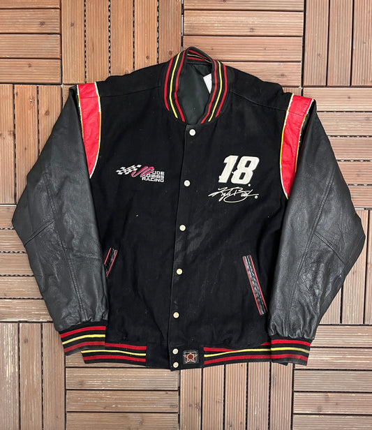 Kyle Busch M&M's NASCAR Graphic Jacket | Size X-Large | Vintage 2000s NASCAR Racing Reversible Black Jacket |