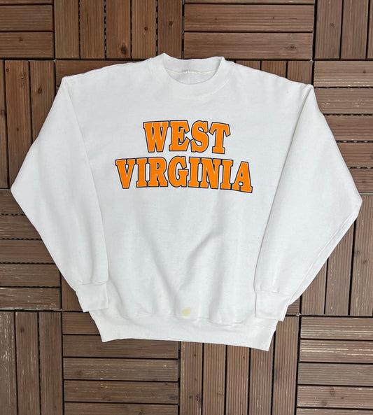 West Virginia Mountaineers Graphic Crewneck | Size Large | Vintage 1990s College Sports White Sweater |