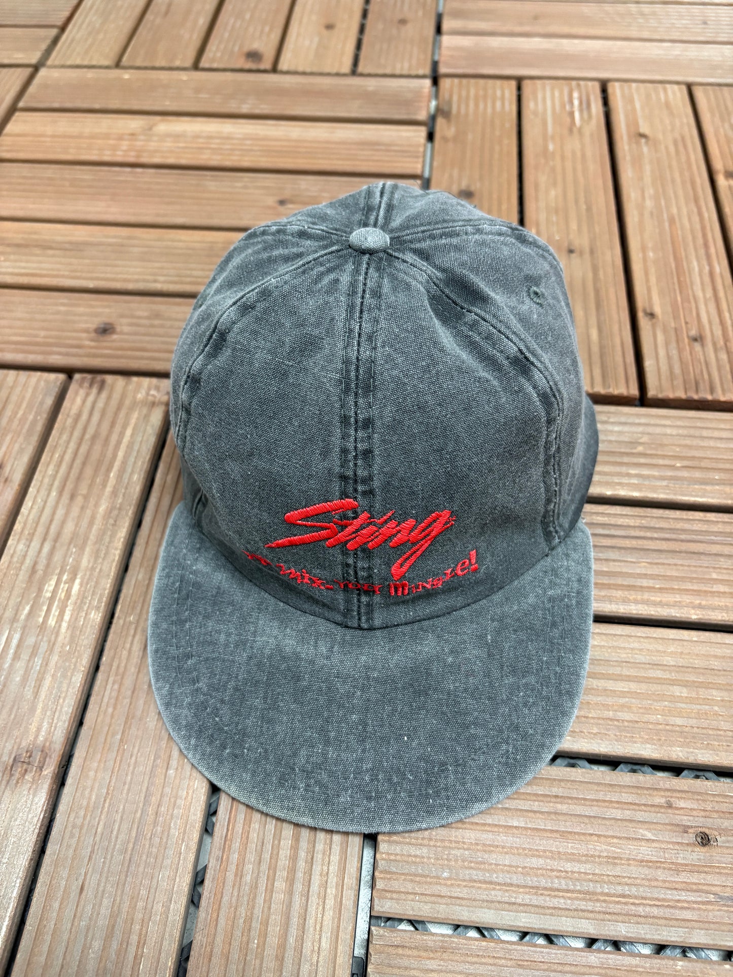 Sting We Mix, You Mingle! Graphic Hat | Metal Clasp | Vintage 1990s Alcohol Promotional Grey Cap |