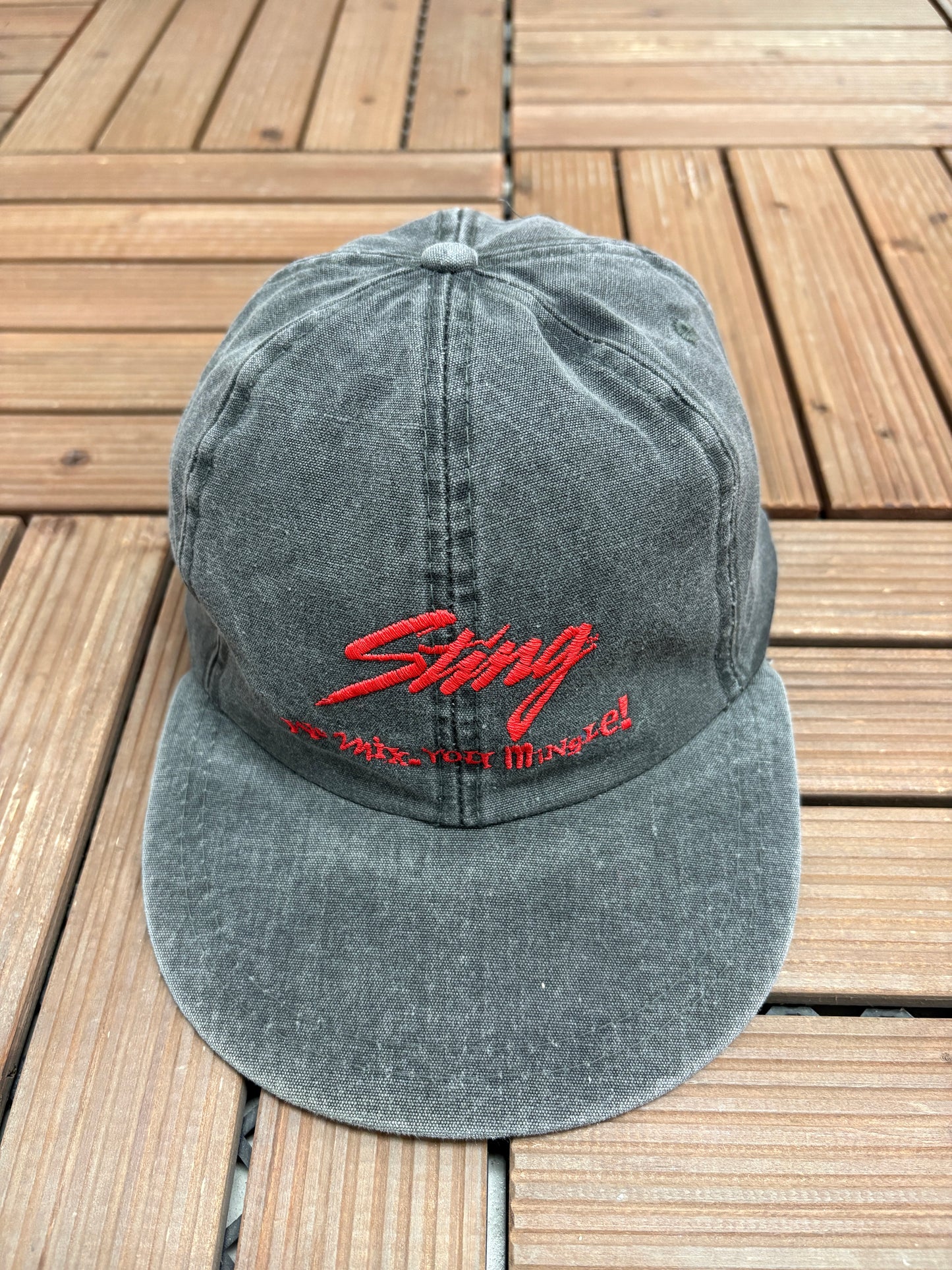 Sting We Mix, You Mingle! Graphic Hat | Metal Clasp | Vintage 1990s Alcohol Promotional Grey Cap |
