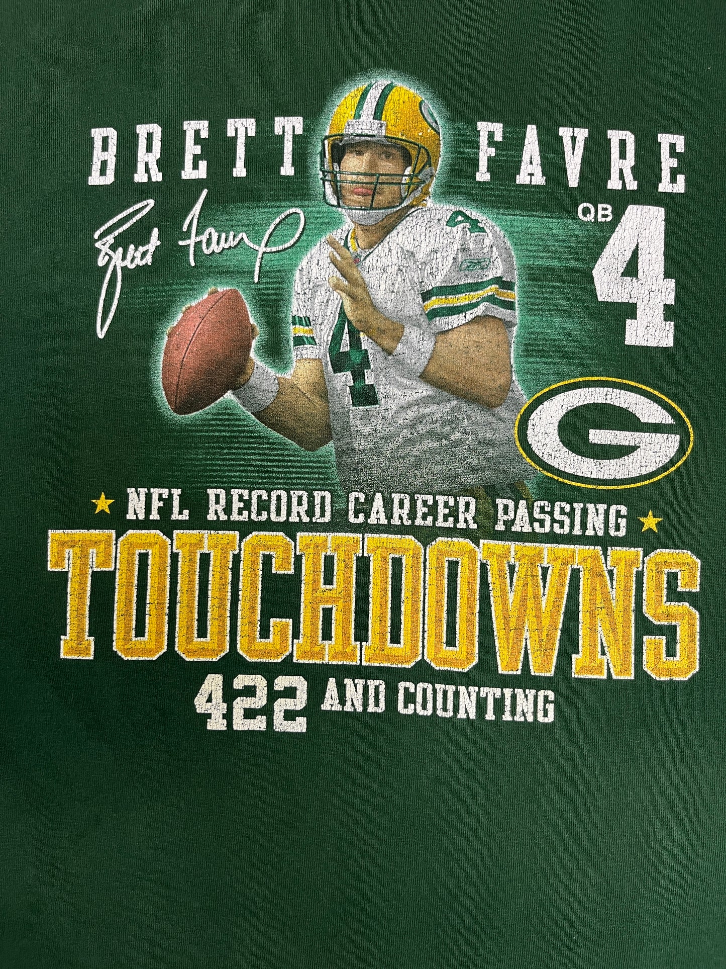 Green Bay Packers Brett Favre Graphic Tee | Size X-Large | Vintage 2000s NFL Football Green T-Shirt |