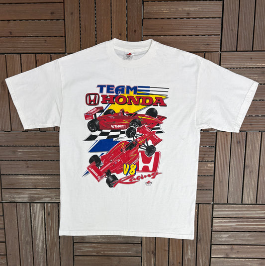 Team Honda Racing Graphic Tee | Size X-Large | Vintage 1990s Drag Racing White T-Shirt |