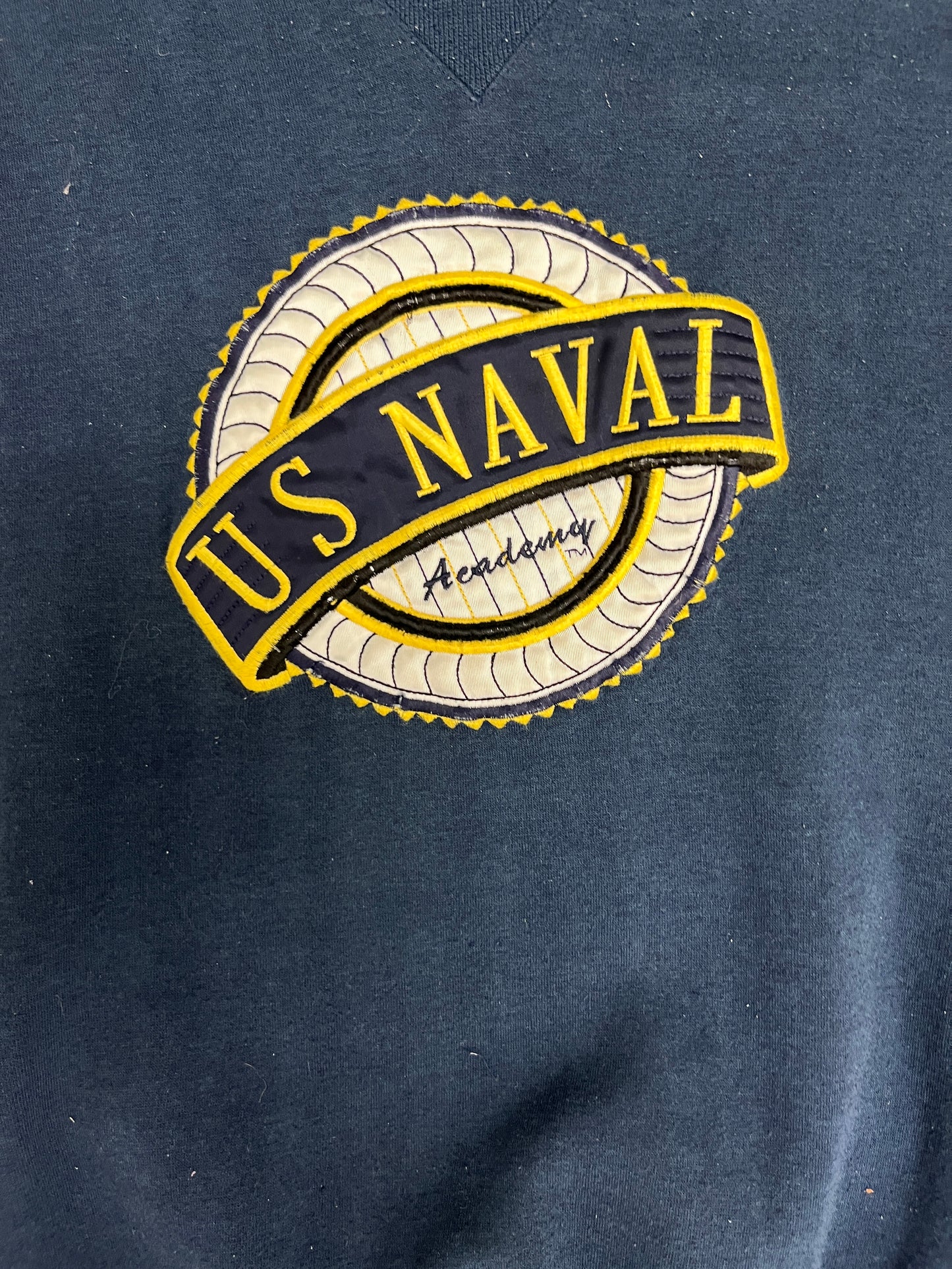 United States Naval Academy Stitched Graphic Crewneck | Size Medium | Vintage 1990s Promotional Blue Sweater |