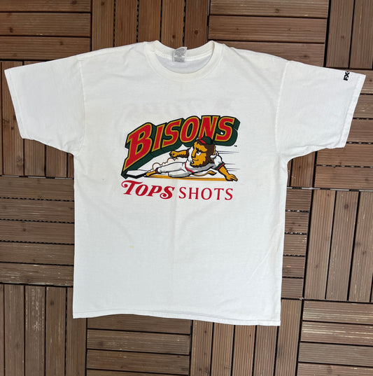 Buffalo Bisons Graphic Tee | Size X-Large | Vintage 1990s MiLB Baseball White T-Shirt |