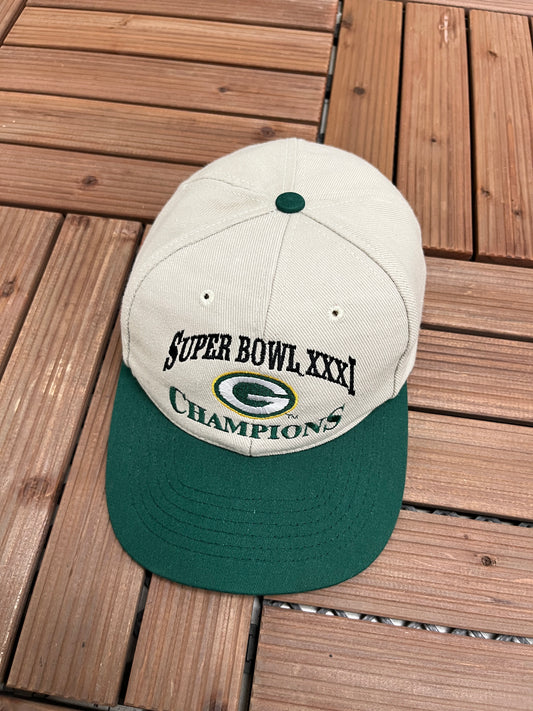 Green Bay Packers Super Bowl XXXI Graphic Hat | Snap Back | Vintage 1990s NFL Football Grey Cap |