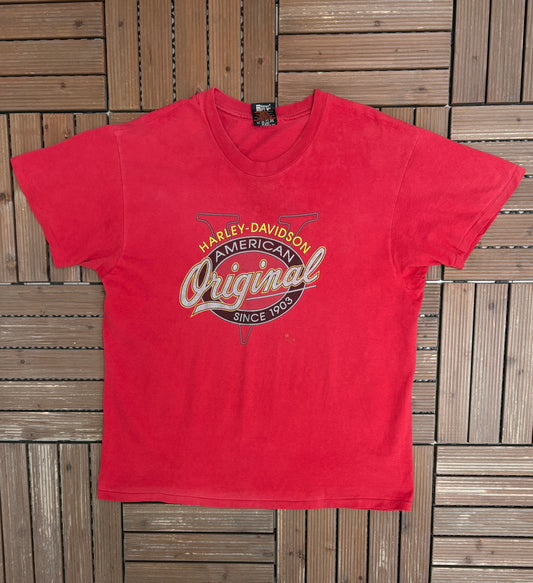 Harley Davidson Greenville, South Carolina Graphic Tee | Size X-Large | Vintage 1990s Biker Motorcycle Red T-Shirt |