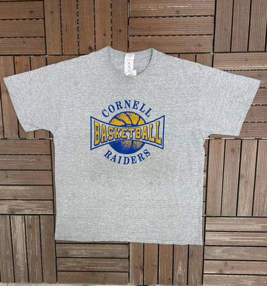 Cornell Raiders Basketball Graphic Tee | Size X-Large | Vintage 2000s College Basketball Grey T-Shirt |