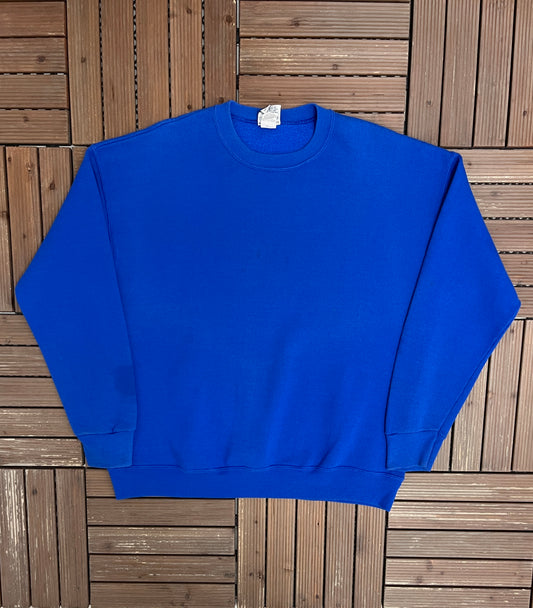 Blue Blank Nutmeg Mills Crewneck | Size X-Large | Vintage 1990s Branded Blank Sweater |