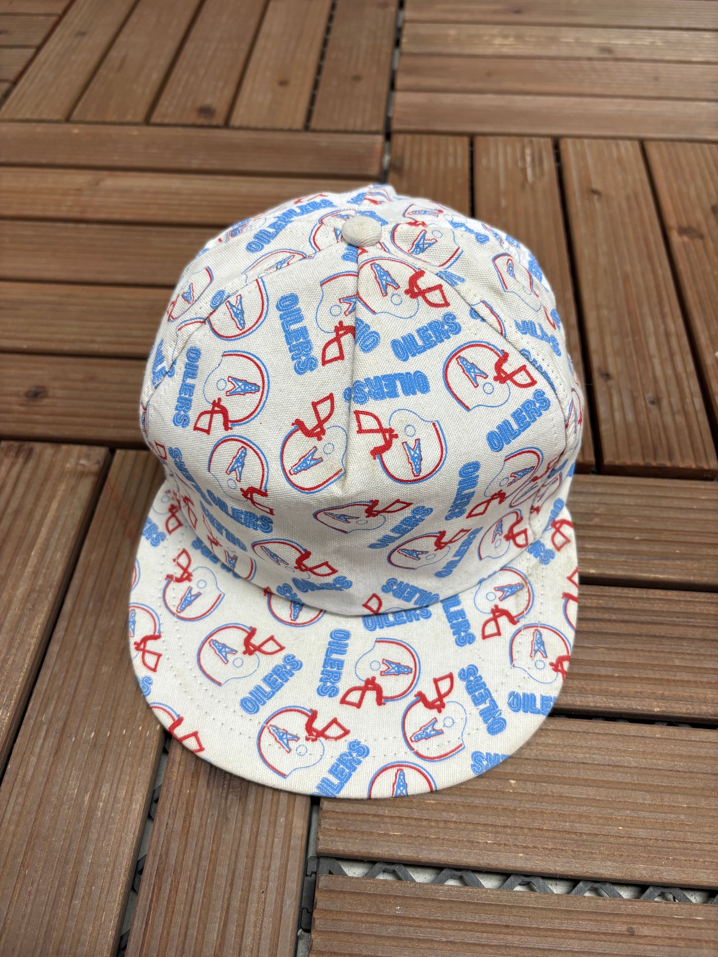 Houston Oilers Helmet All Over Print Graphic Hat | Snap Back | Vintage 1990s NFL Football White Hat |