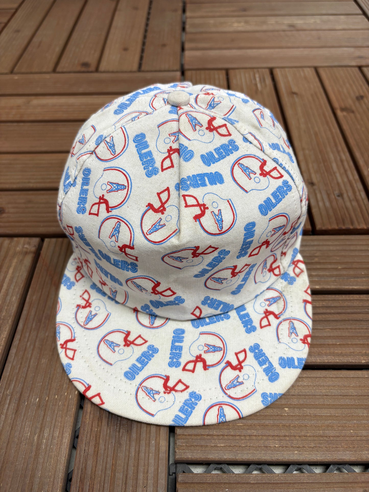 Houston Oilers Helmet All Over Print Graphic Hat | Snap Back | Vintage 1990s NFL Football White Hat |