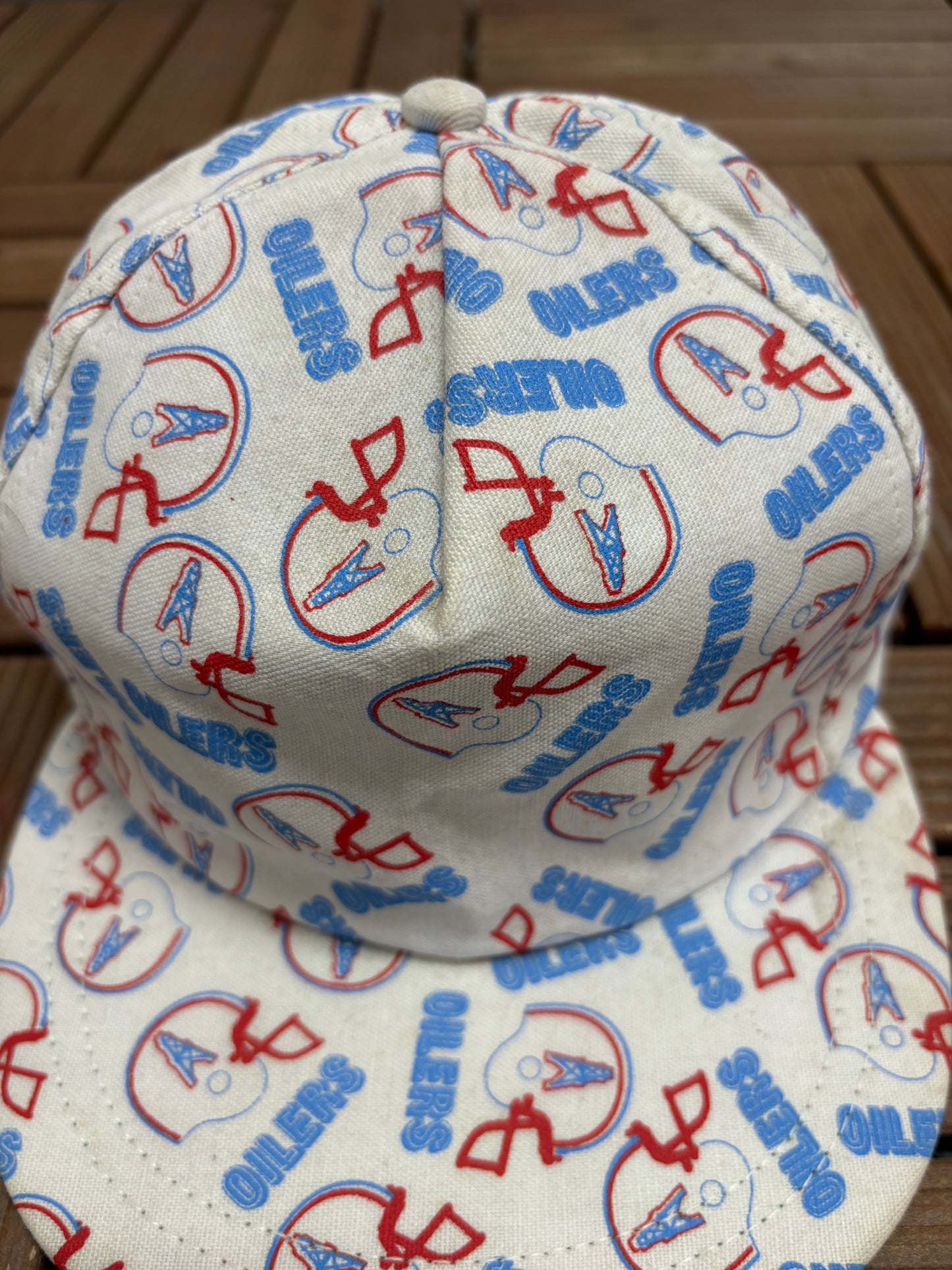 Houston Oilers Helmet All Over Print Graphic Hat | Snap Back | Vintage 1990s NFL Football White Hat |