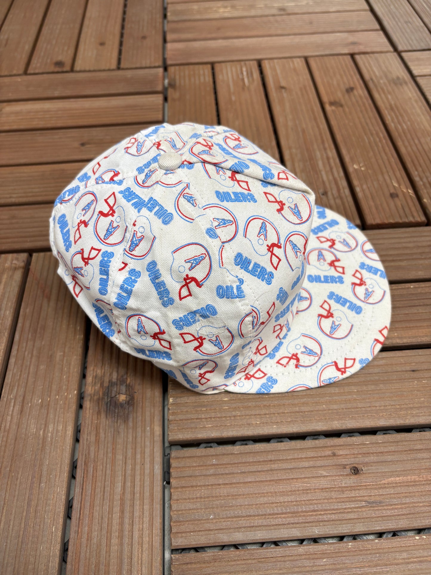 Houston Oilers Helmet All Over Print Graphic Hat | Snap Back | Vintage 1990s NFL Football White Hat |